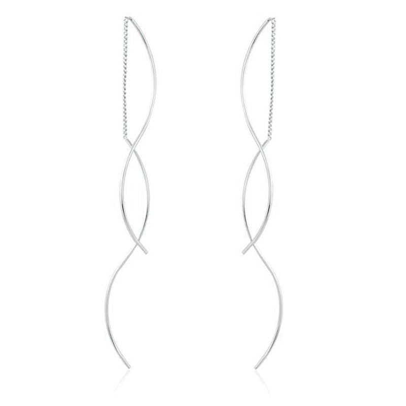 Reffeer Solid 925 Sterling Silver Double Linear Curved Tassel Earrings Threader Drop Dangle Earrings Perfect For Women - Image 1